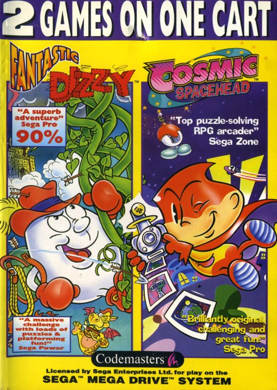 2 Games on One Cart： Fantastic Dizzy and Cosmic Spacehead
